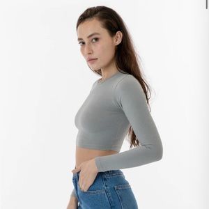 LOS ANGELES APPAREL Garment Dye Long Sleeve Crop Top XS Sliver Mist